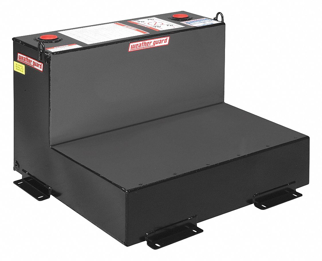 Transfer Tank: Black, L-Shape, 50 gal Capacity, Steel, 12 ga Thick, Powder-Coated