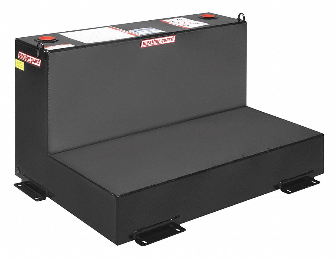 Transfer Tank: Black, L-Shape, 75 gal Capacity, Steel, 12 ga Thick, Powder-Coated