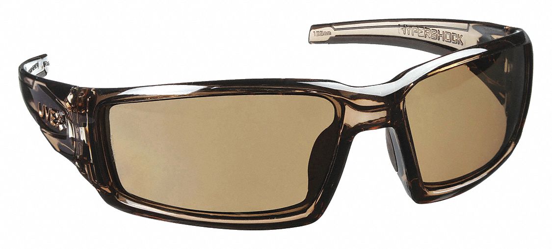 LUNETTES DE SÉCURITÉ, MONTURE INTÉGRALE, ENVELOPPANTE, PC, REVÊTEMENT DUR, BRUN FUMÉ/MIROIR DORÉ, UV, M