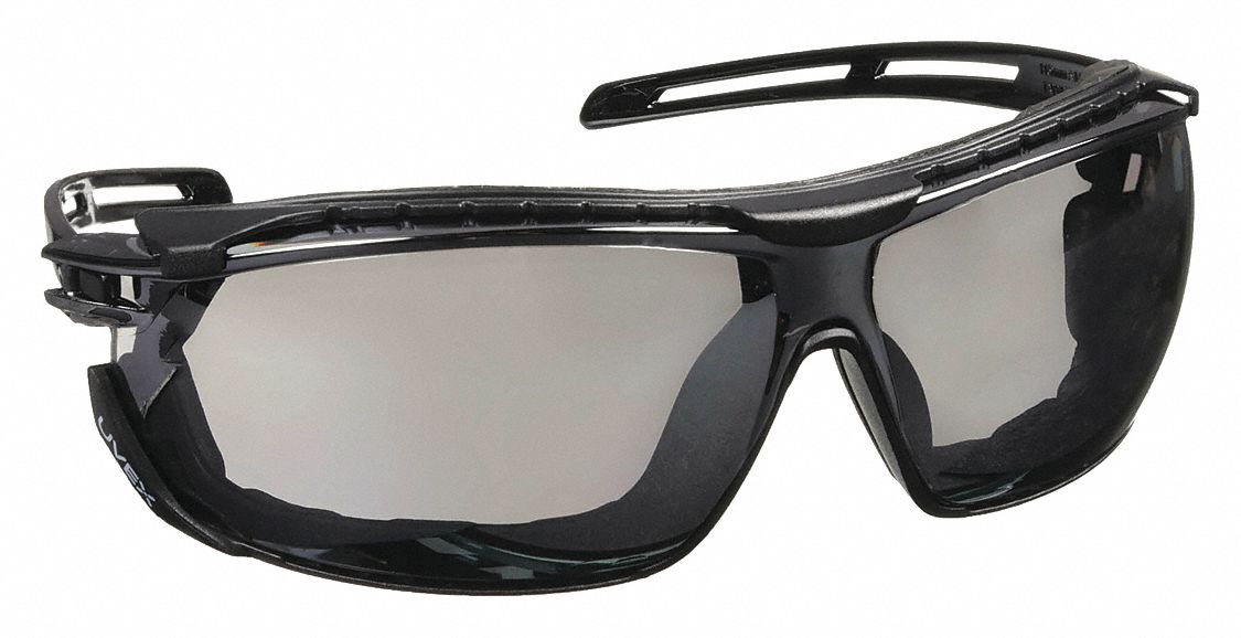LUNETTES DE SÉCURITÉ, SANS MONTURE, ENVELOPPANTES, PC, ANTIBUÉE, NOIR BRILLANT/MIROIR ARGENTÉ, CSA, M, UNISEXE