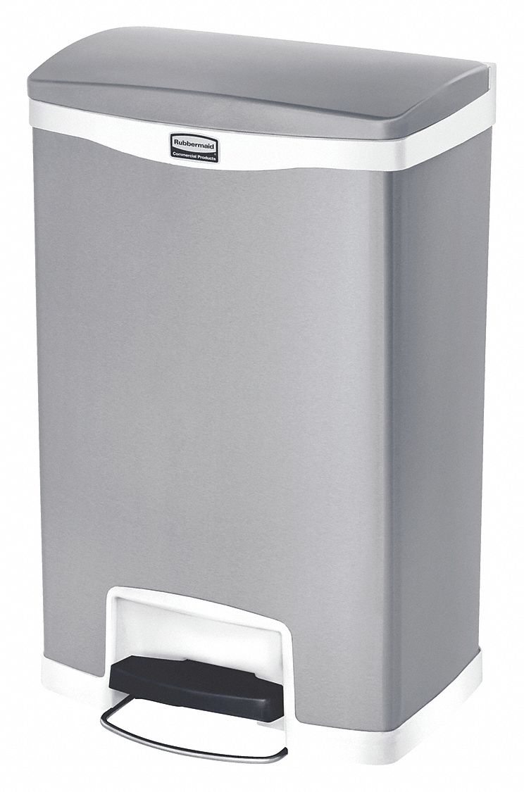 Step Can, 13 gal, Stationary, Rectangular, Metal, White - Grainger