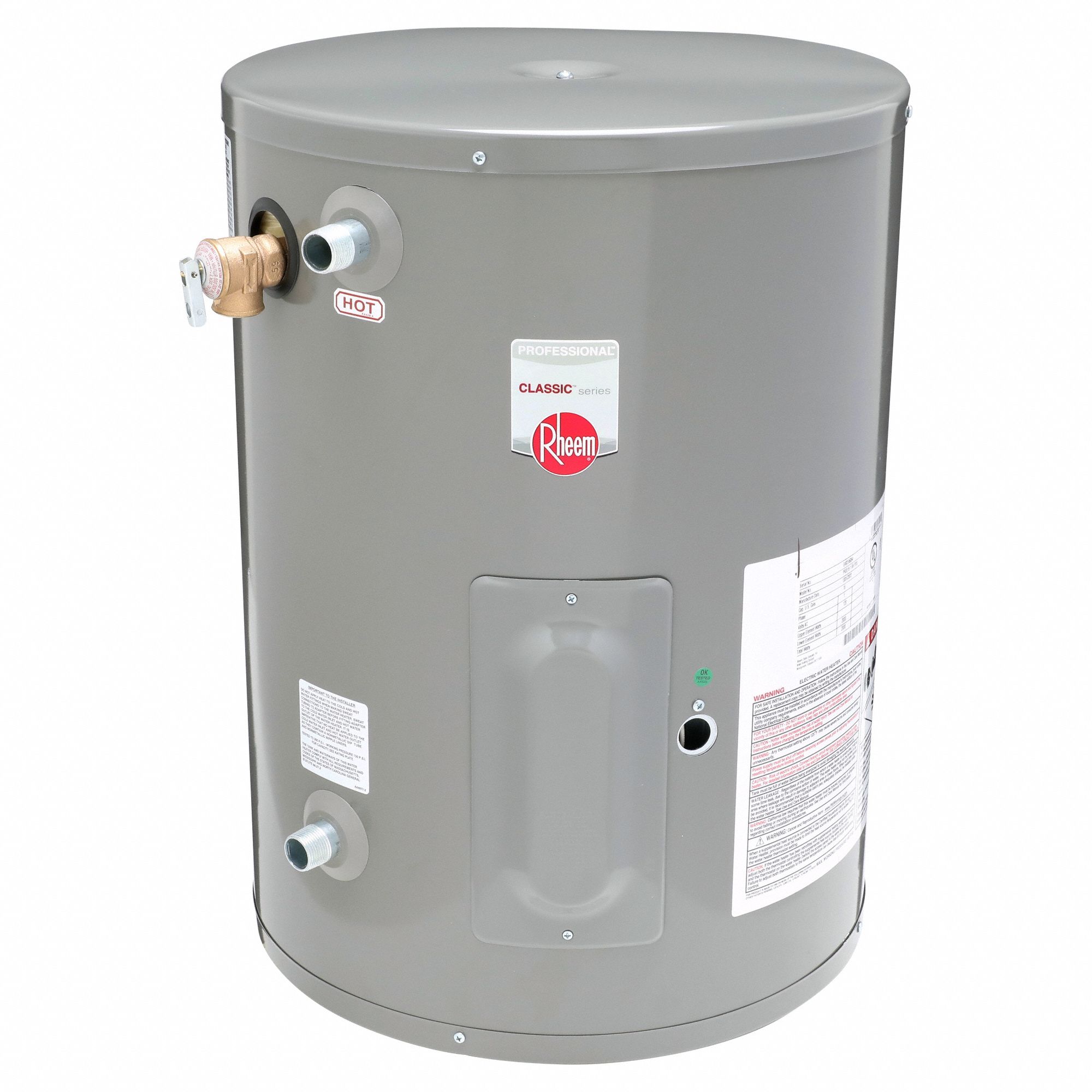Electric Water Heater: 120V AC, 15 gal, 2, 000 W, Single Phase, 24.25 in Ht, 20 gph @ 40°F