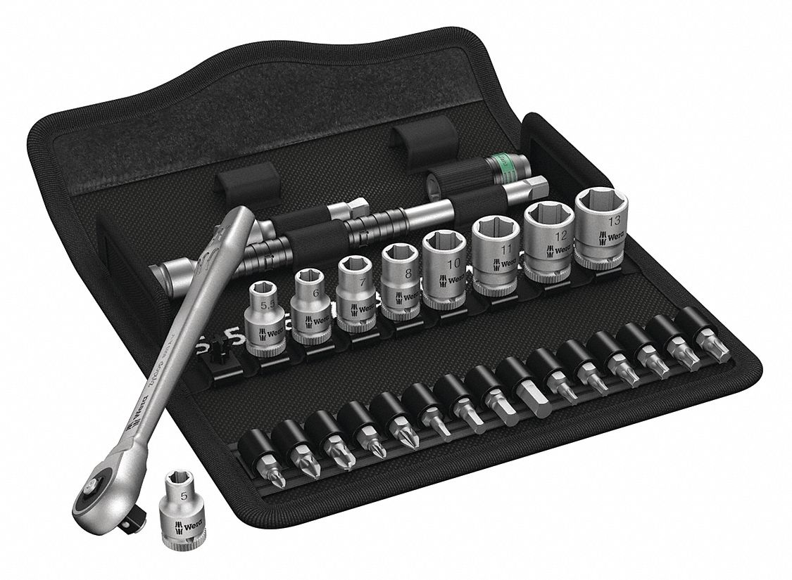 SOCKET WRENCH SET,METRIC,1/4" DR,28 PC