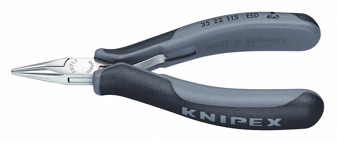 CHAIN NOSE PLIER, ESD-SAFE, ⅛ IN MAX JAW OPENING, 4½ IN OVERALL L, ⅞ IN JAW L, SMOOTH