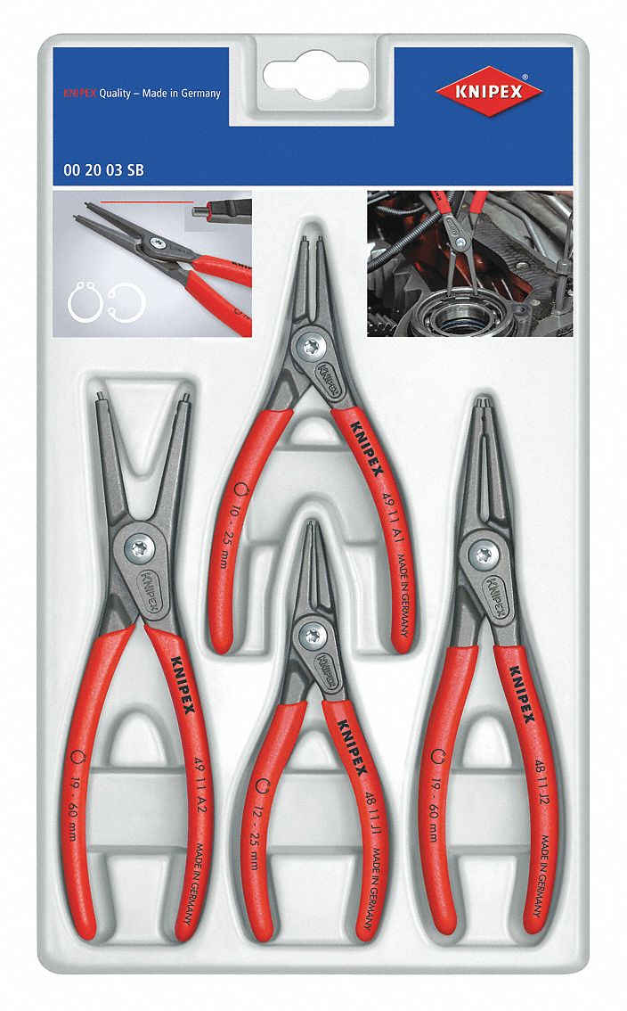 Retaining Ring Plier Set, 0 Deg., 4 pc