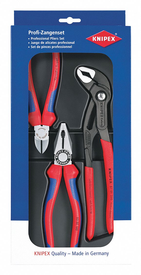 Knipex Chrome Vanadium Steel Plier Sets Esd Safe No Number Of Pieces 3 Dipped Handle 38ut24 00 20 09 V01 Grainger