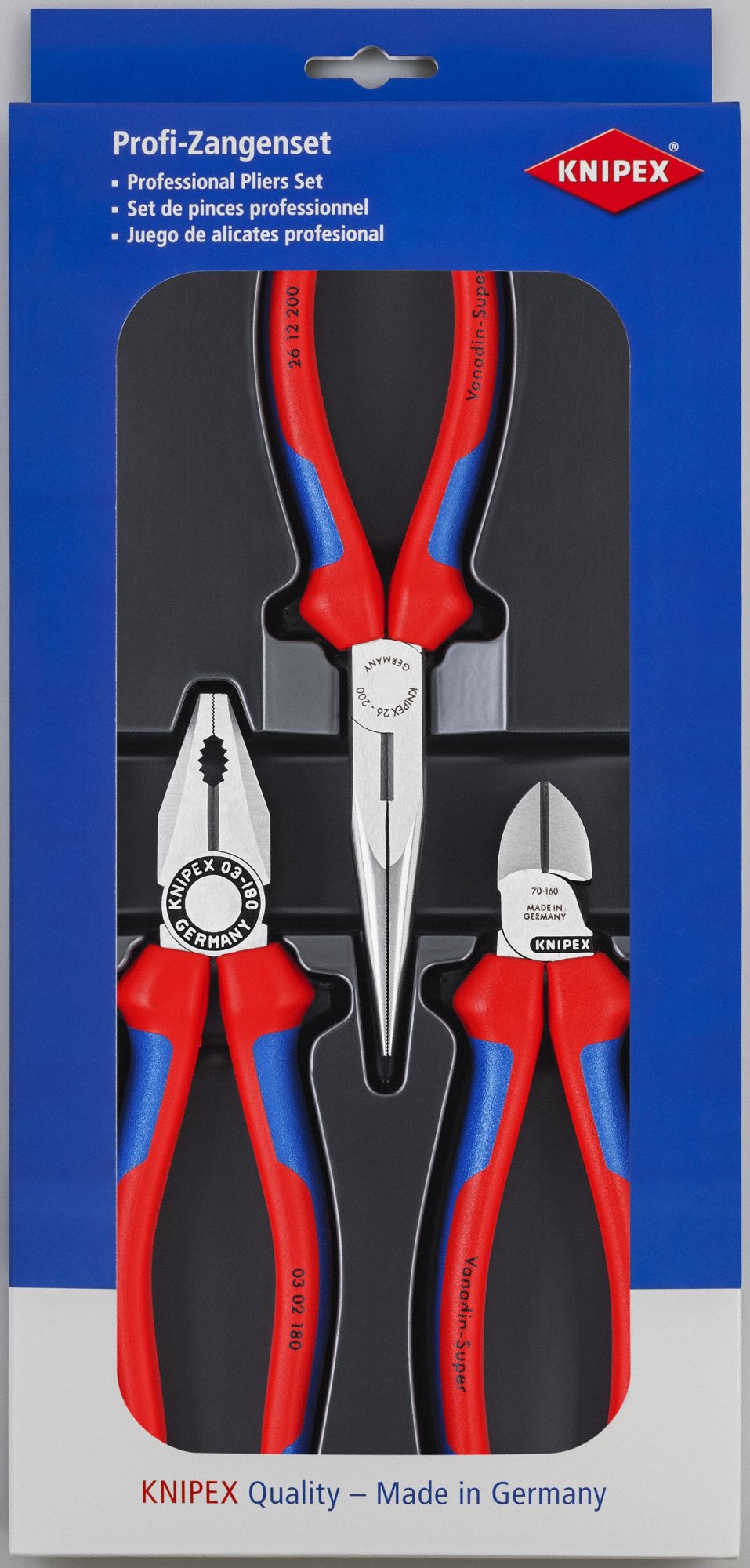 KNIPEX Plier Set 3 Pliers, Knurled Grip, Manual, Plastic Part, 2 5
