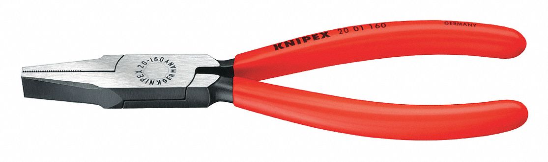 FLAT NOSE PLIER, 2 IN MAX JAW OPENING, 6¼ IN OVERALL L, 1¼ IN JAW L, ⅜ IN TIP W, SERRATED