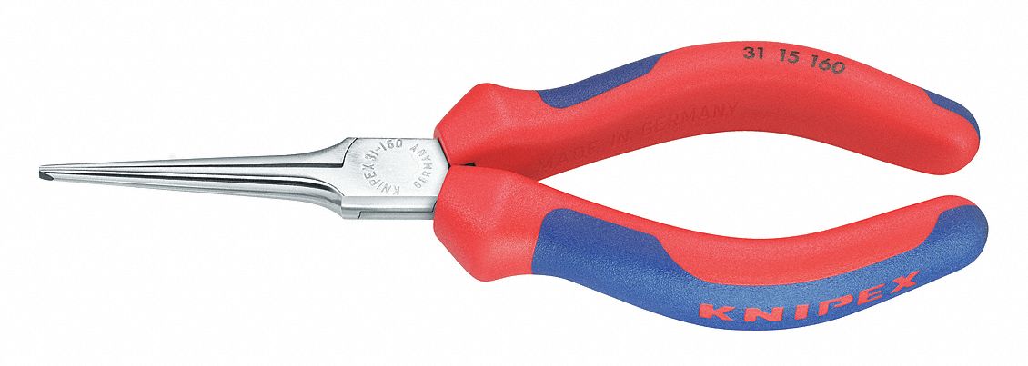 LONG NOSE PLIER, 1¼ IN MAX JAW OPENING, 6¼ IN OVERALL L, 2⅛ IN JAW L, 3/32 IN TIP W