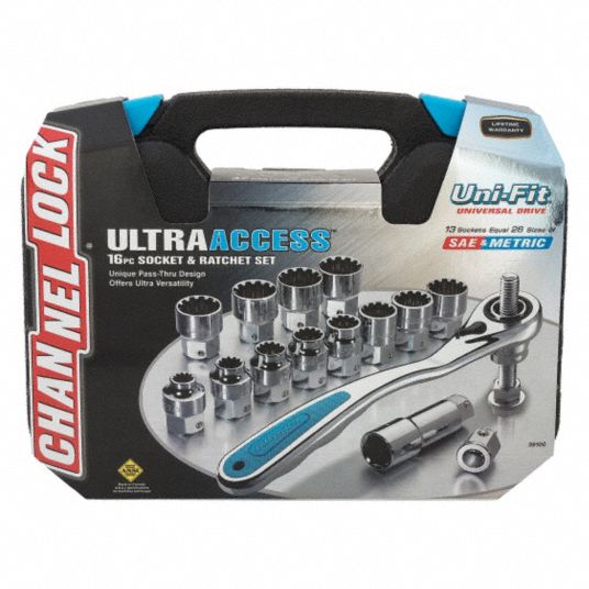CHANNELLOCK, 3/8 in Drive Size, 16 Pieces, Socket Wrench Set - 38UU83 ...