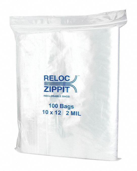 Ziplock Bags Large 10" x 13" Clear 2 mil Zip Reclosable 100 bags Zippit Reloc 