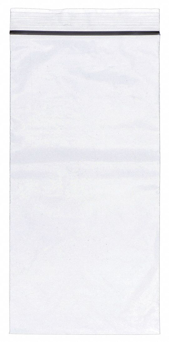RECLOSABLE POLY BAG, 2 MIL THICK, 5 IN W, 10 IN L, FLAT PACK, ZIP, POLYETHYLENE, 1,000 PK