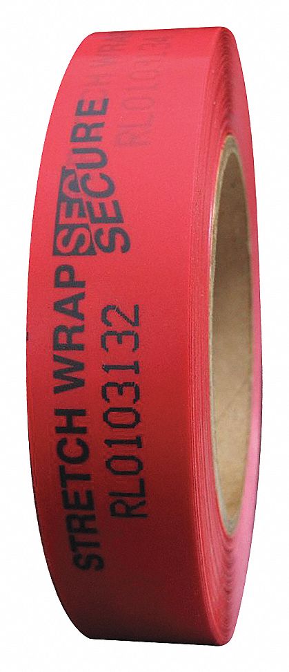 Tamper Evident Tape: 2 mil Tape Thick, 1 in x 55 yd, 0.025 m x 76.2 m, Red, Stretch Wrap Secure