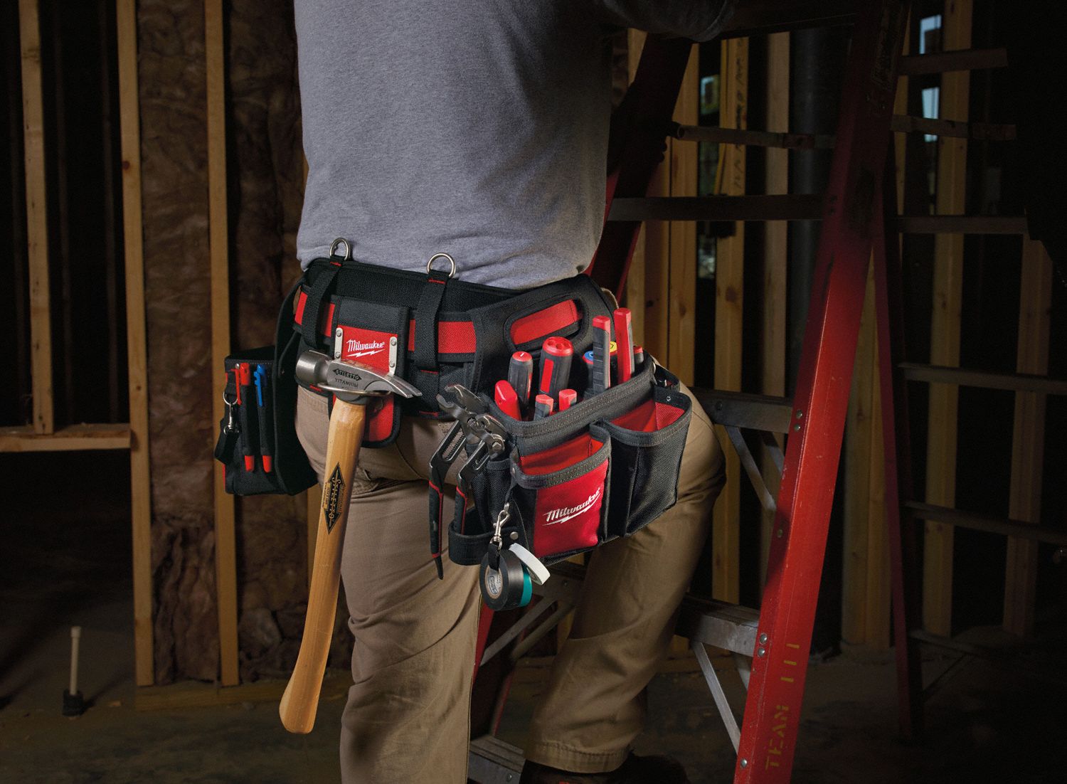 MILWAUKEE Black, Tool Belt, Nylon, 30 in to 53 in Waist Size, Number of