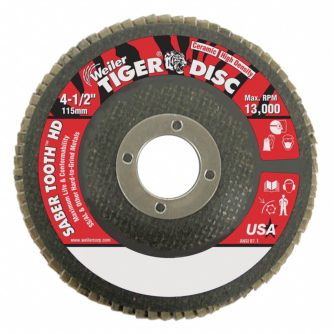 Flap Disc: Type 27, 4-1/2" x 7/8", Ceramic, 40 Grit, Phenolic Bk, High Density