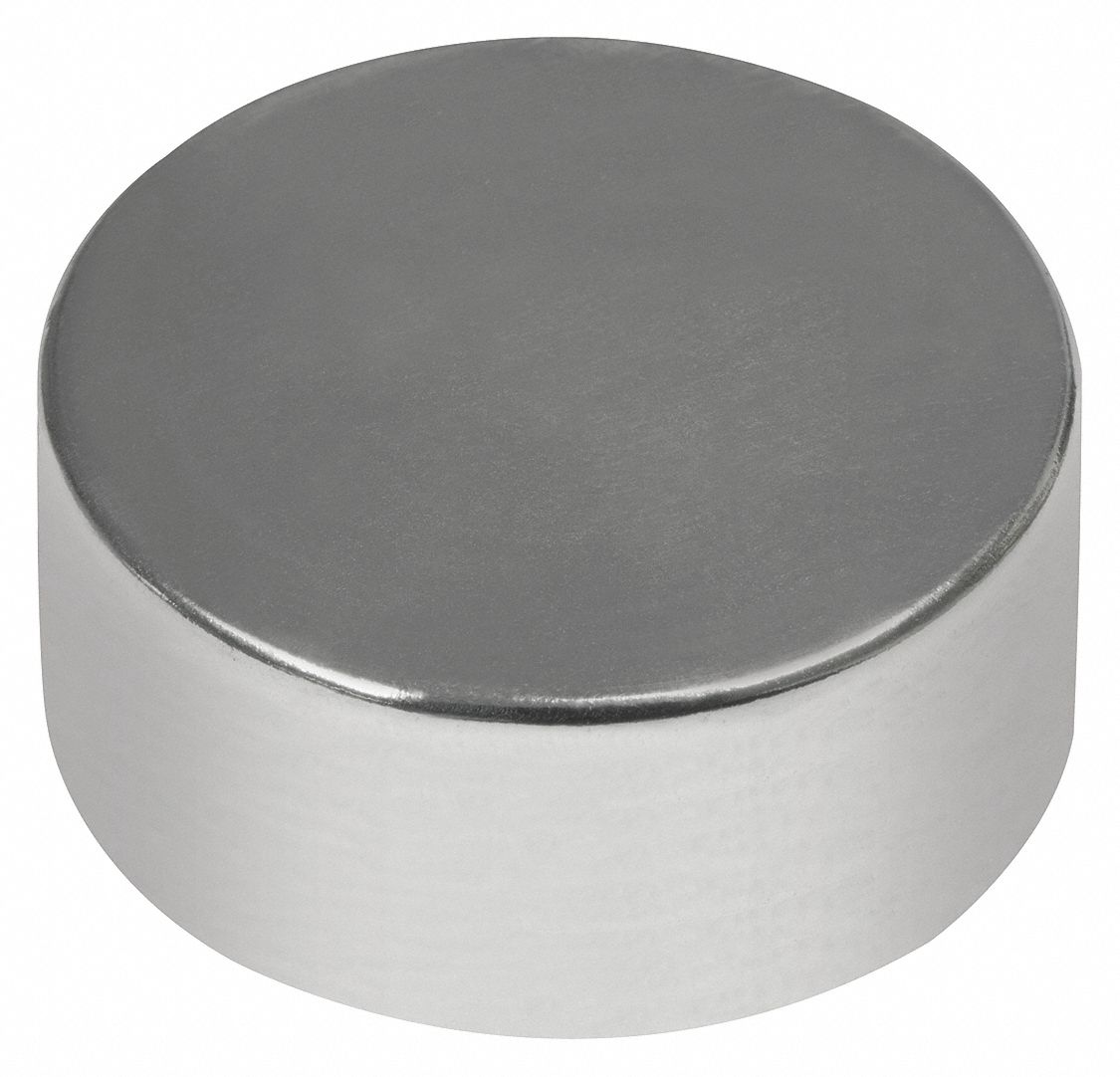 Rare Earth Magnet: Neodymium, 1/2 in Outside Dia, 0.2 in Thick, Disc Magnet, 42