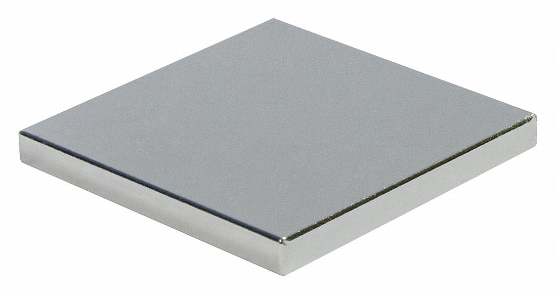 Rare Earth Magnet: Neodymium, 0.125 in Thick, 1 1/2 in Overall Wd, 1 1/2 in Overall Lg, 42