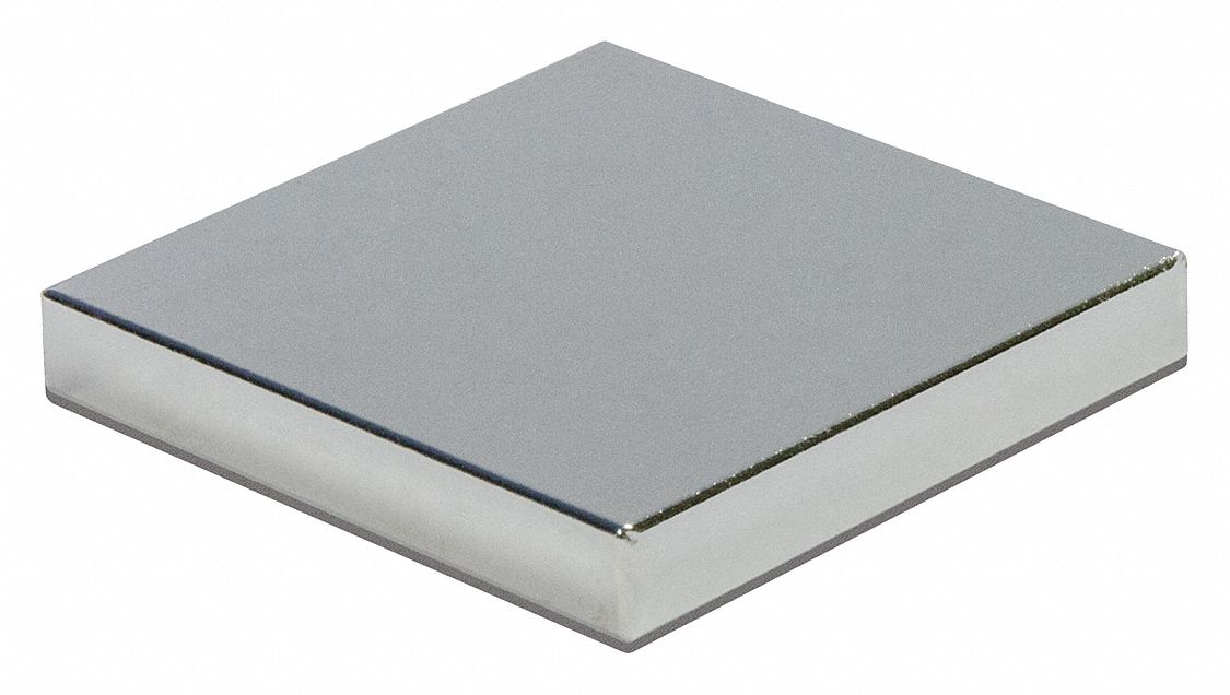 Rare Earth Magnet: Neodymium, 0.125 in Thick, 1 in Overall Wd, 1 in Overall Lg, 42