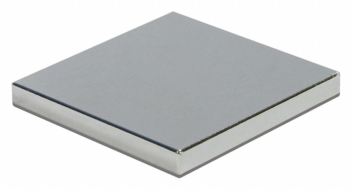 Rare Earth Magnet: Neodymium, 0.125 in Thick, 1 1/2 in Overall Wd, 1 1/2 in Overall Lg, 42
