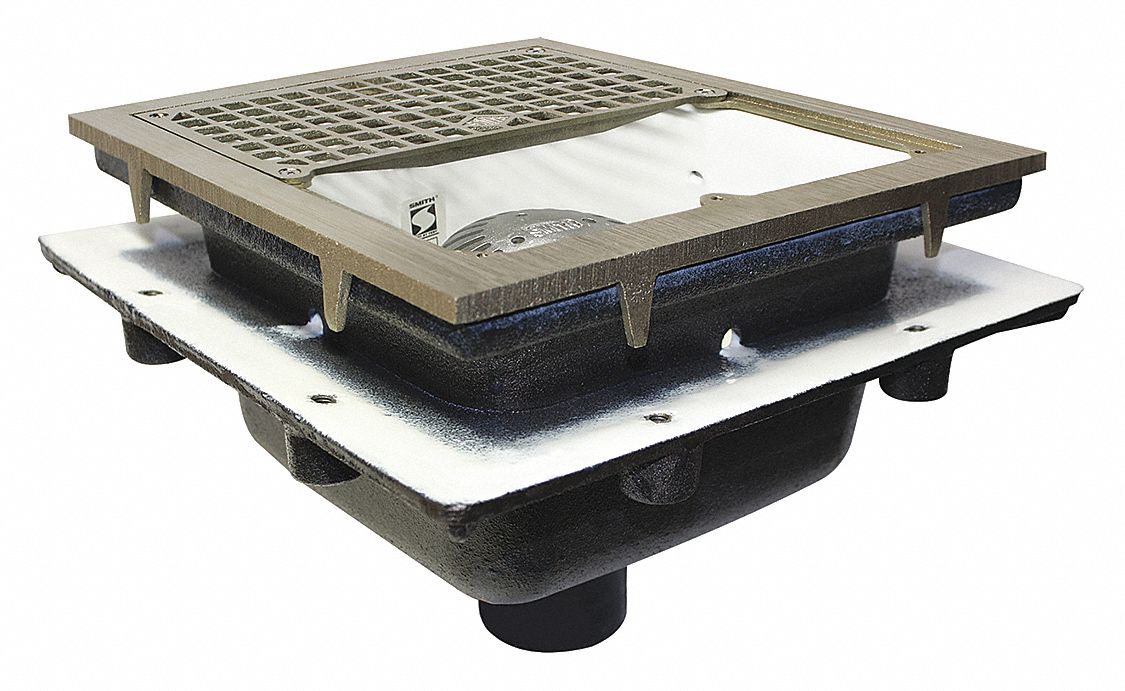 JAY R. SMITH MFG. CO Cast Iron, Square, Floor Drain, No Hub, Pipe Dia