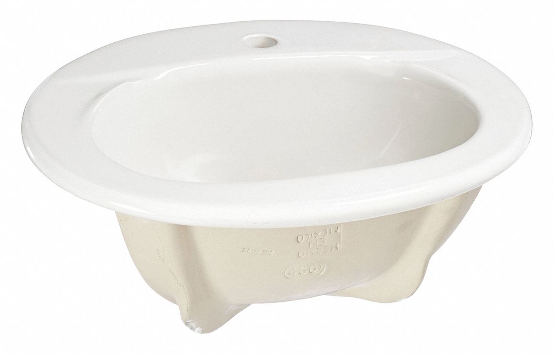Bathroom Sink: White, Vitreous China, 20 in Overall Lg, 17 in Overall Wd, 1 Faucet Holes, Z5110