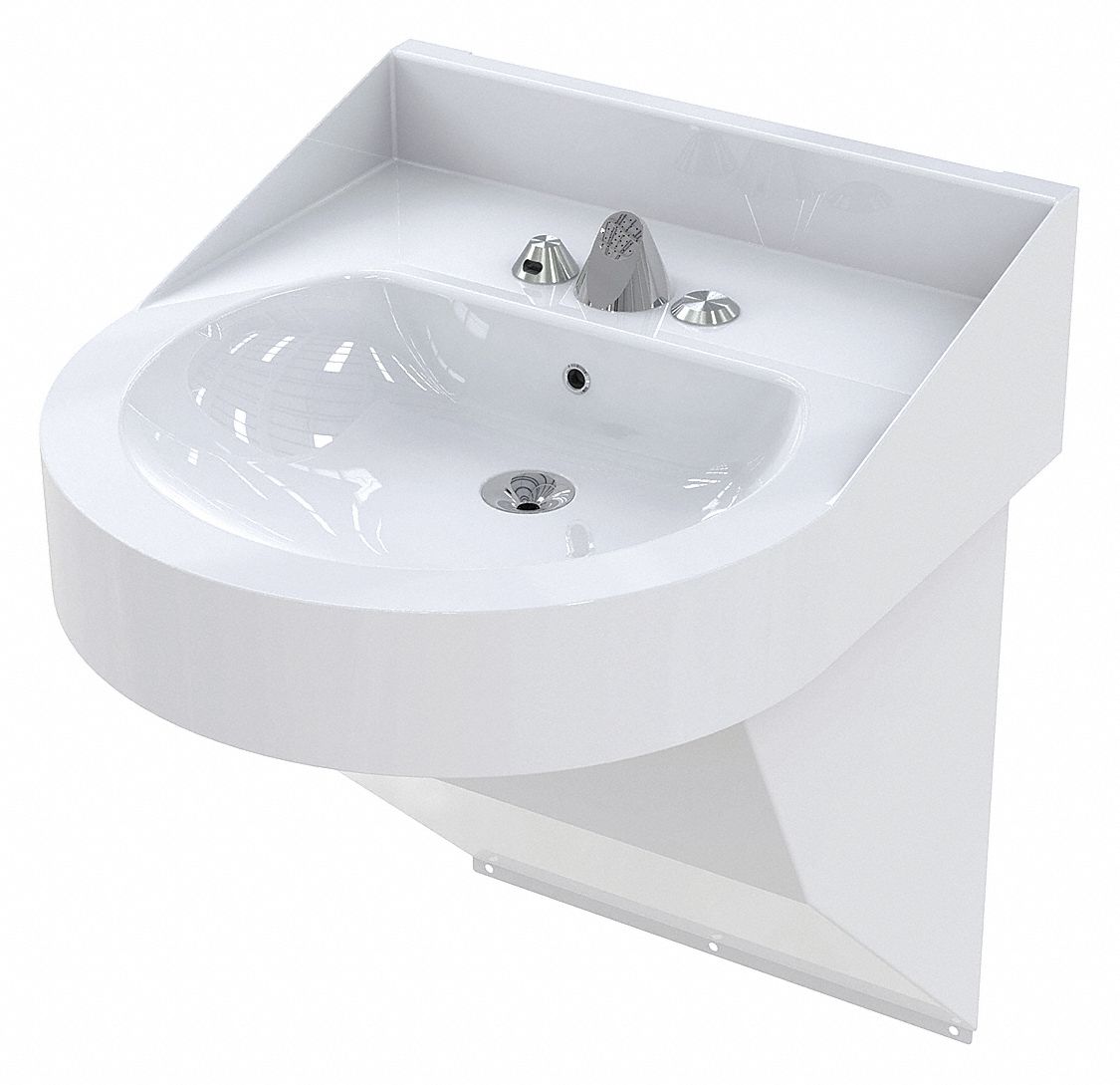 BATHROOM SINK: SENSOR, BESTCARE, LIGATURE RESISTANT WASH BASINS, WHITE, STAINLESS STEEL