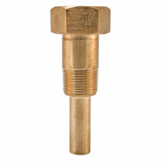 WINTERS Threaded Thermowell, Brass, Shank Type Stepped, 3/4 in MNPT