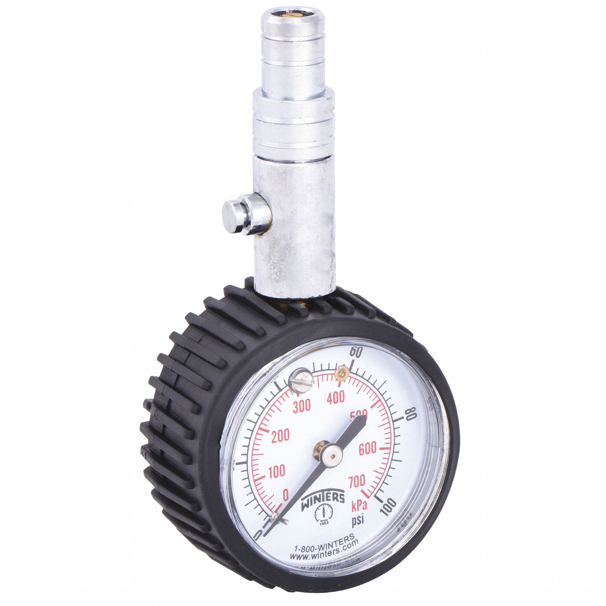 TIRE PRESSURE GAUGE, ANALOG, 2 PSI PRESSURE INCREMENTS, 4 IN OVERALL L