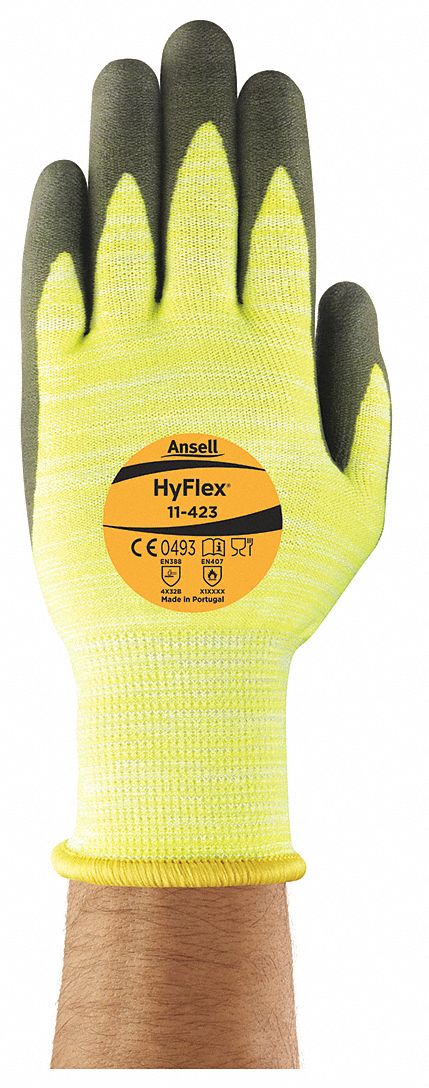 HI-VIS CUT-RESISTANT GLOVES, SIZE 6, YELLOW/GREY, SYNTHETIC PALM, PAIR
