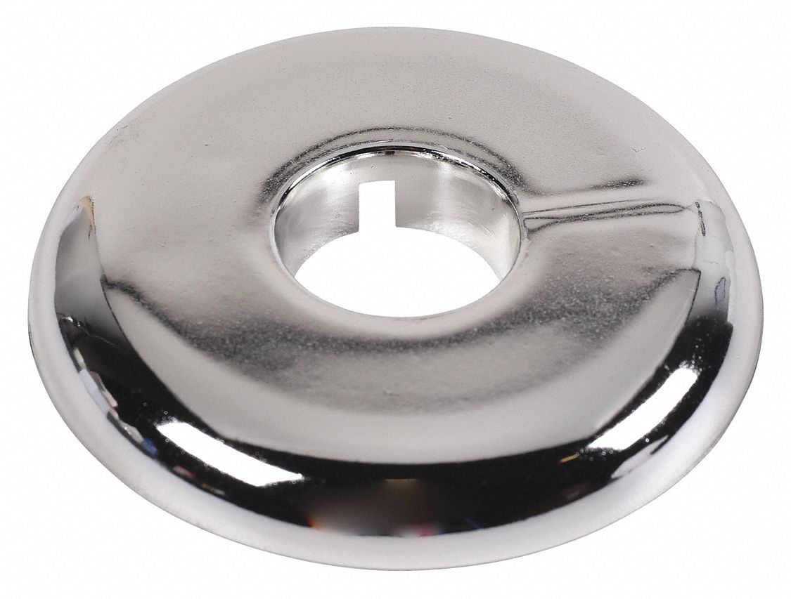 Split Flange: Plastic, Chrome, Silver, 2 7/8 in Overall Dia, 1/4 in Overall Ht, Round