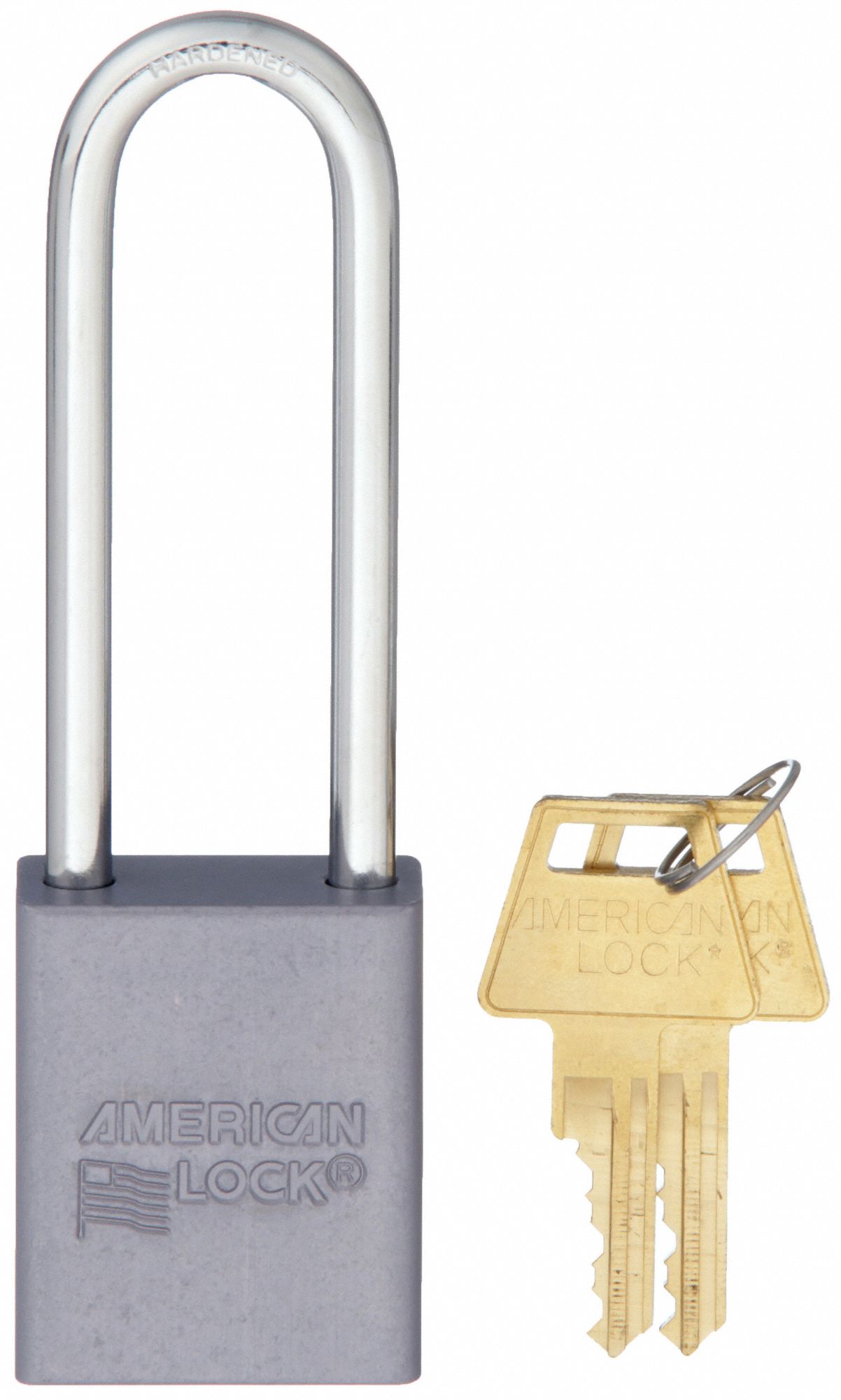 KEYED PADLOCK, 3 IN VERTICAL SHACKLE CLEARANCE, 3/4 IN HORIZONTAL SHACKLE CLEARANCE, 1/4 IN SHACKLE DIAMETER, GREY