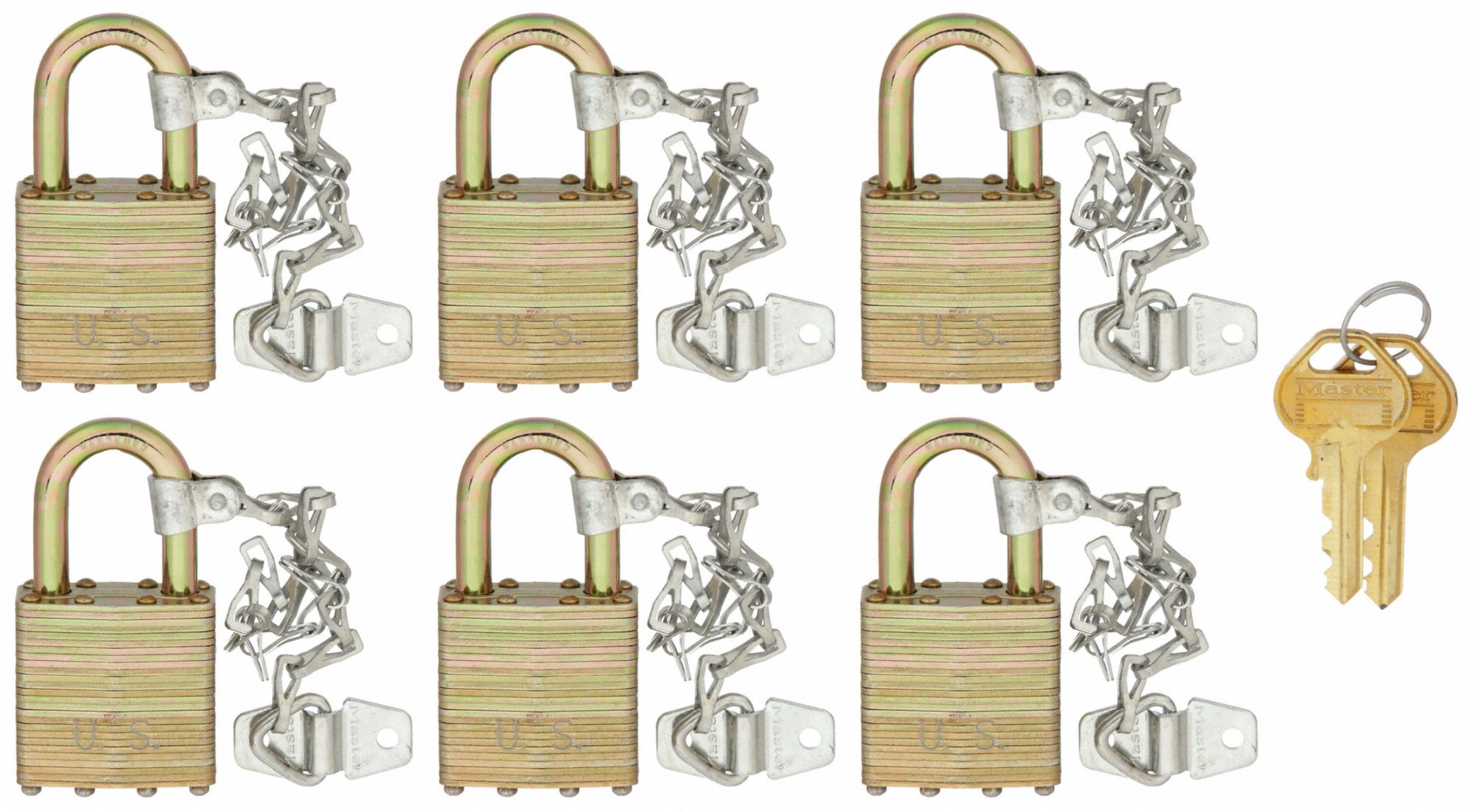 KEYED PADLOCK,3/4 IN,RECTANGLE,GOLD,PK6