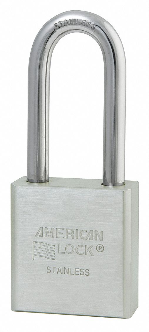 AMERICAN LOCK Keyed Alike, Padlock, Stainless Steel, Shackle Type Long