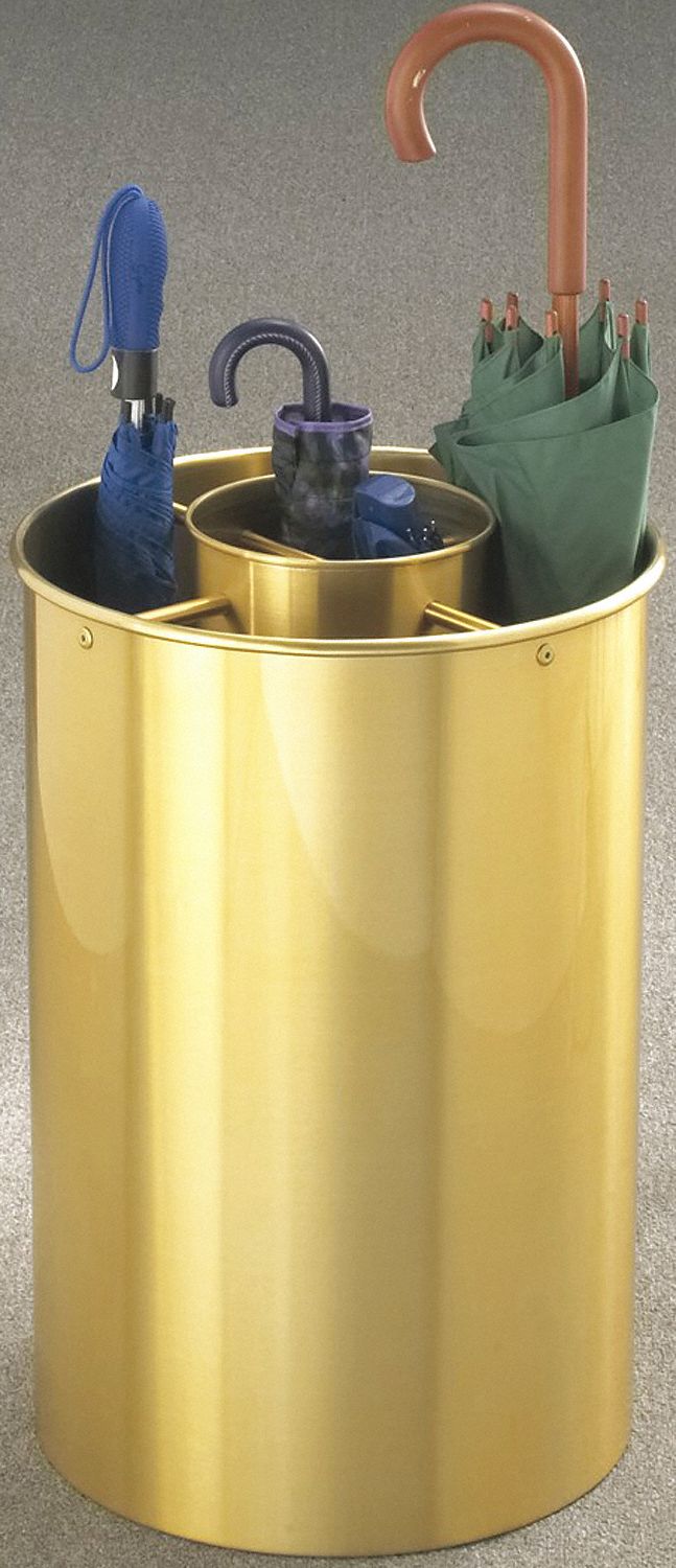 Umbrella Stand: 15 in Overall Wd, 23 in Overall Ht, 15 in Overall Dp, Satin Brass, Aluminum