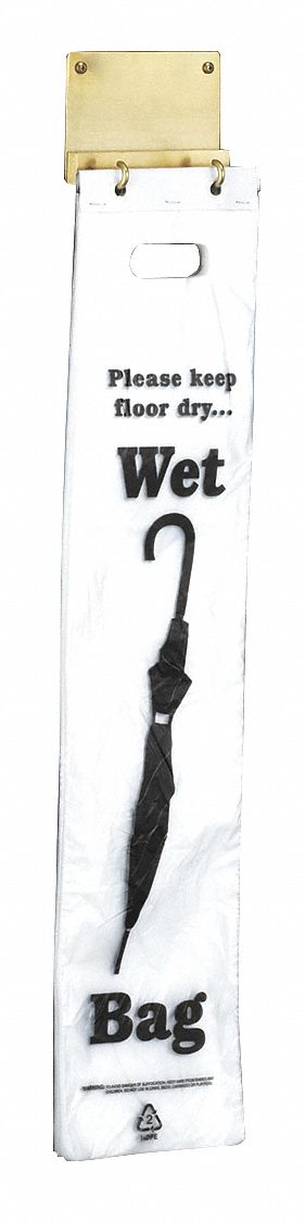 Umbrella Bag Holder: 6 in Overall Wd, 4 in Overall Ht, Satin Brass, Wall Mount, Not Compatible