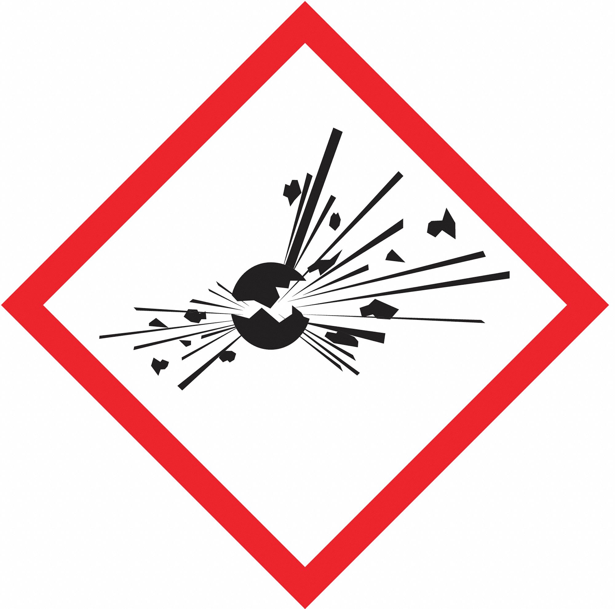 LABEL, EXPLODING BOMB PICTOGRAM, BLACK, 2 IN H, 2 IN W, 3.6 MIL THICK, DIAMOND, NON-REFLECTIVE