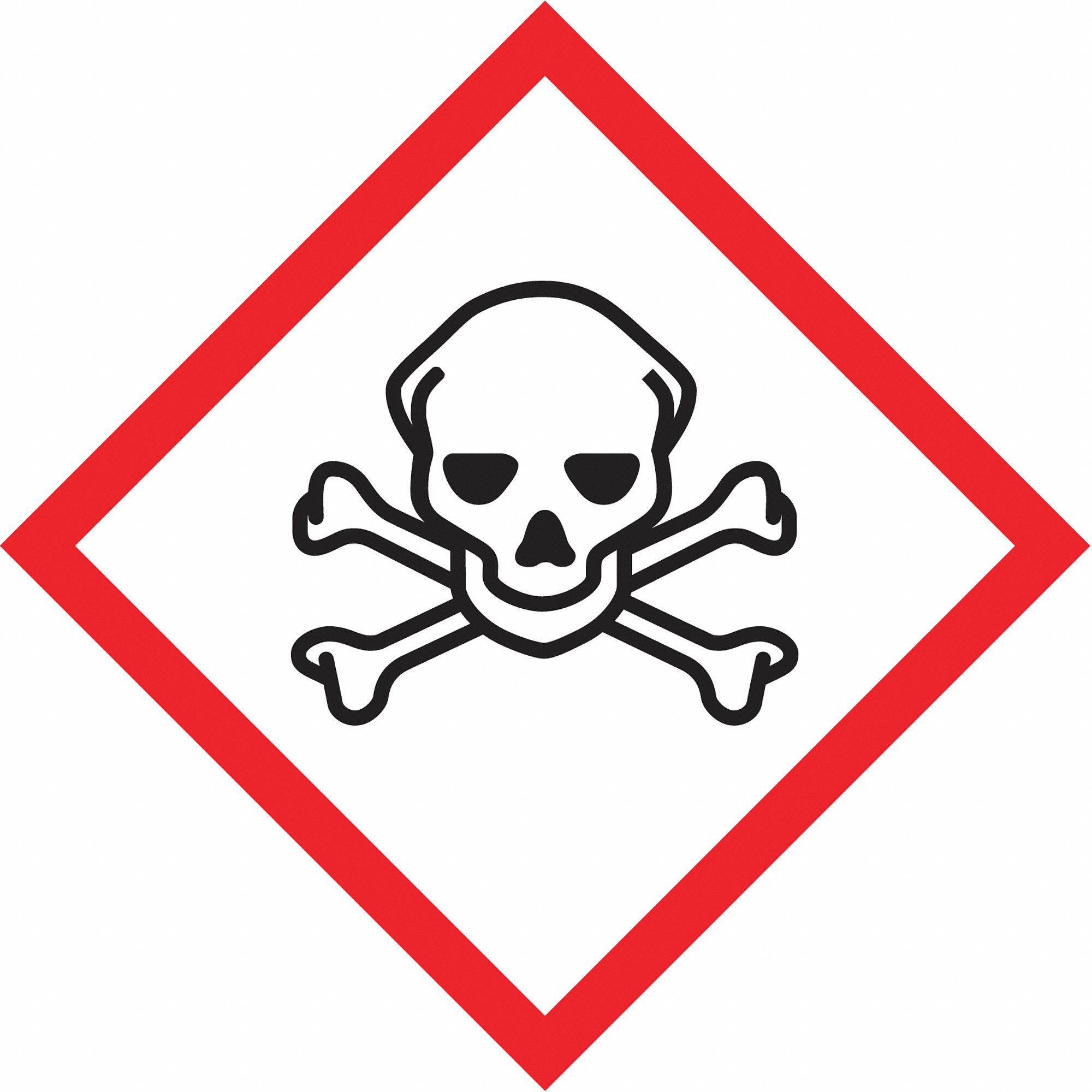 LABEL, SKULL & CROSSBONES PICTOGRAM, BLACK, 1 IN H, 1 IN W, 2.6 MIL THICK, DIAMOND, NON-REFLECTIVE, POLYESTER, 500 PK