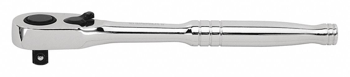 Hand Ratchet: Pear, Reversible, 8 in Overall Lg, Chrome, 7° Min Arc Swing, 3/8 in Drive Size