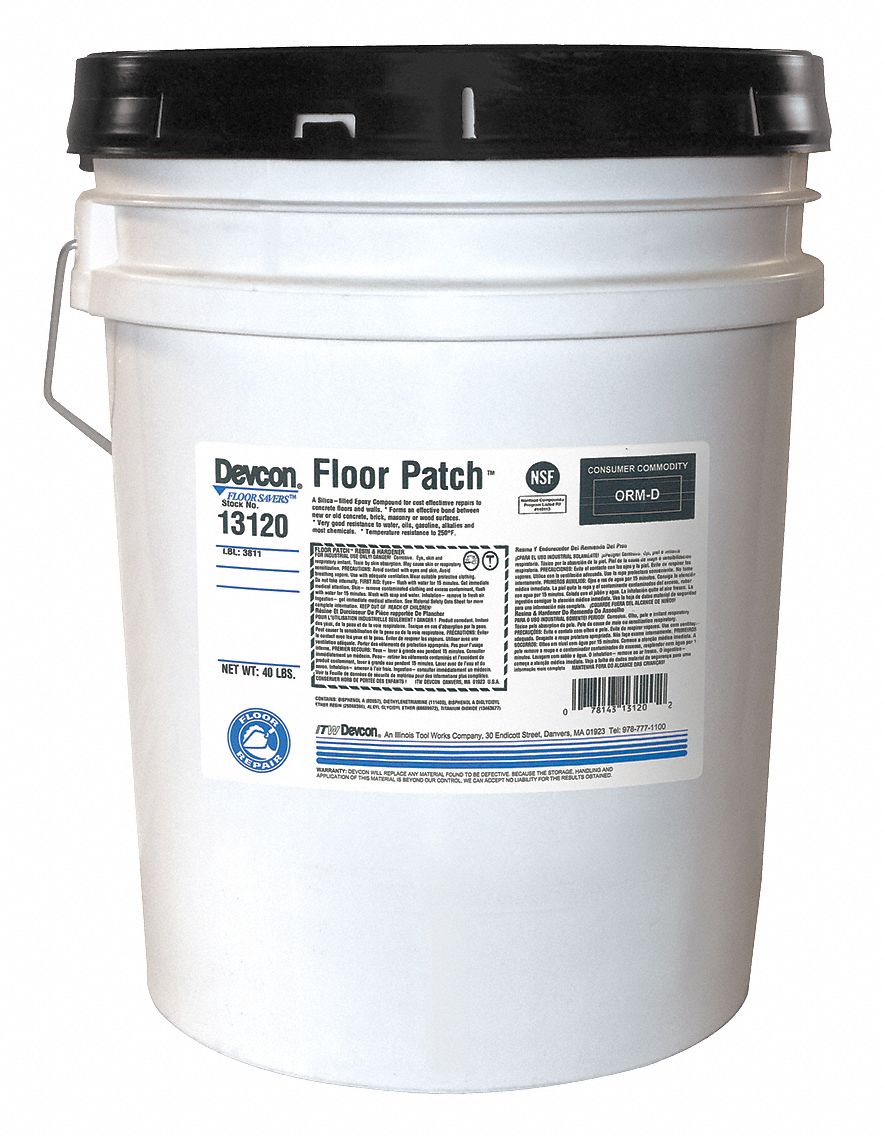 Floor Patch: 40 lb, 45 min Starts to Harden, 8 hr Full Cure Time, 18 sqft Coverage