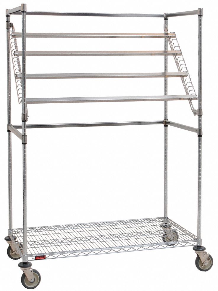 Specialized Medical Supply Cart: Steel, (2) Swivel/(2) Swivel with Brake, Silver