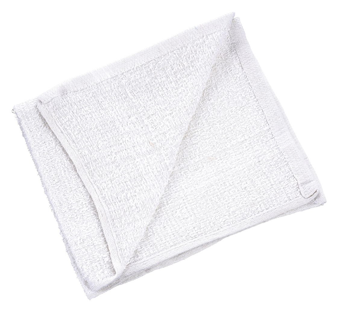 Bar Towel: White, Terry, 100% Cotton Material, 20 in Overall Lg, 17 in Overall Wd
