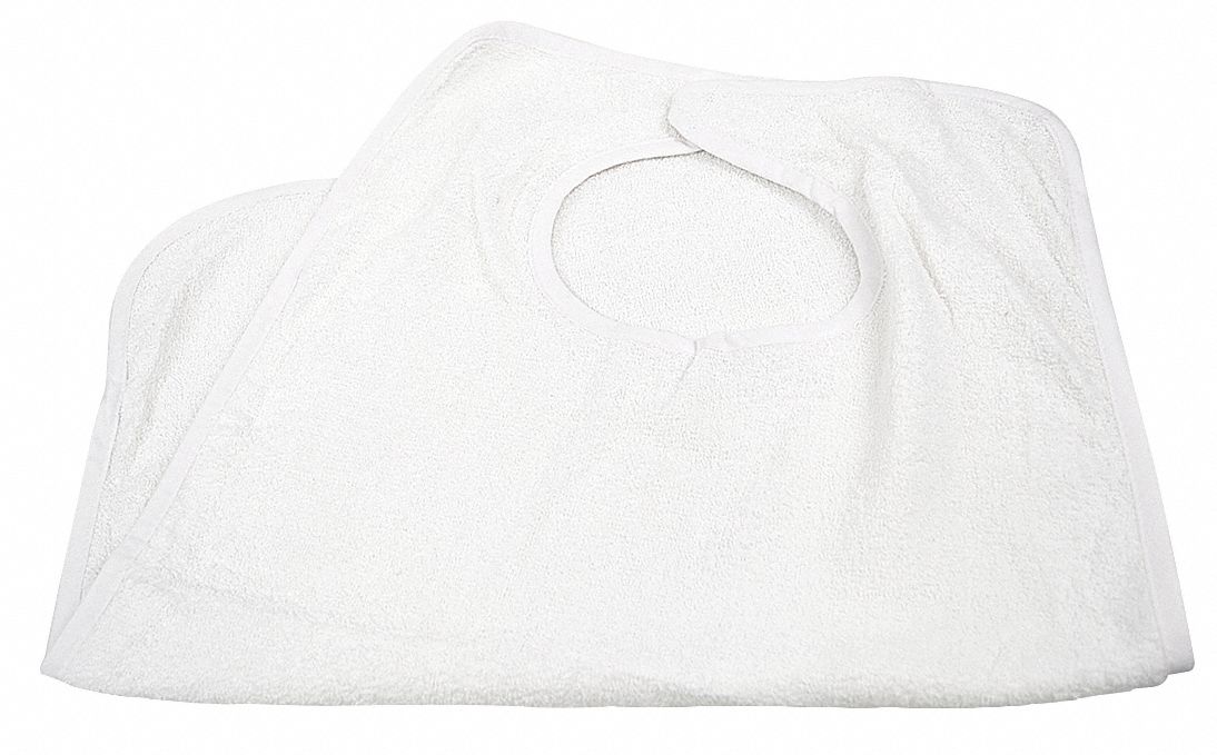 Terry Bib: White, Cotton, 18 in Overall Lg, 30 in Overall Wd