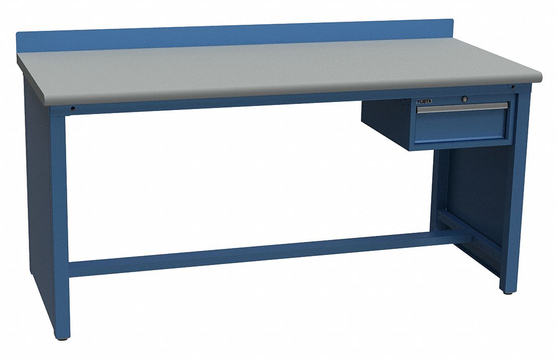 Workbench: Fixed Ht, Laminate, 60 in x 30 in, 1, 000 lb Overall Load Capacity, Blue