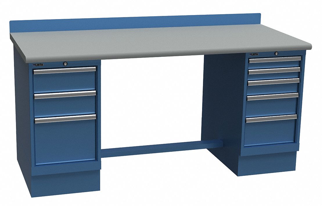 Workbench: Fixed Ht, Laminate, 60 in x 30 in, 1, 000 lb Overall Load Capacity, Blue