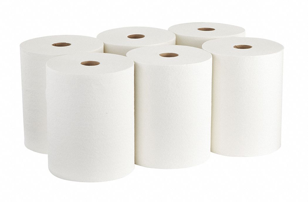 Dry Wipe Roll: Continuous Roll, Moderate Absorbency, Good Wet Strength, White, 6 PK