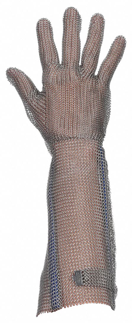 Chainmail Cut-Resistant Glove, S/7: S, Elbow, Stainless Steel, Stainless Steel, White