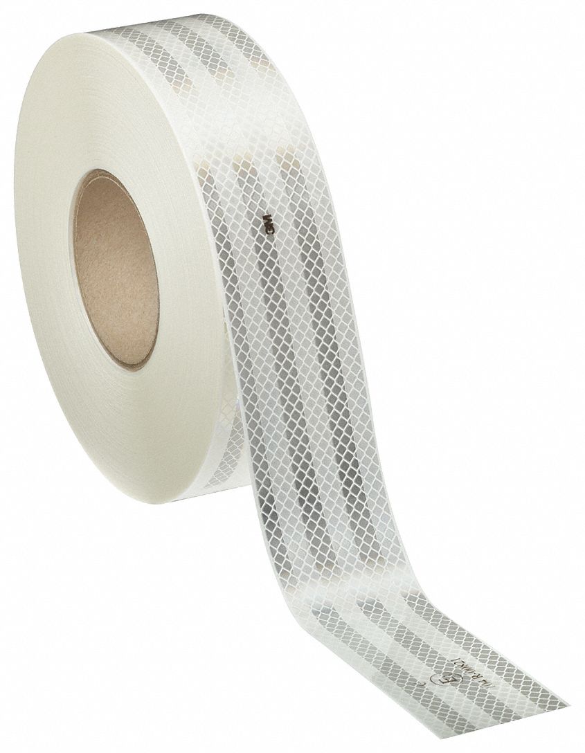 Reflective Tape: White, 2 in Wd, 50 yd Lg, Acrylic
