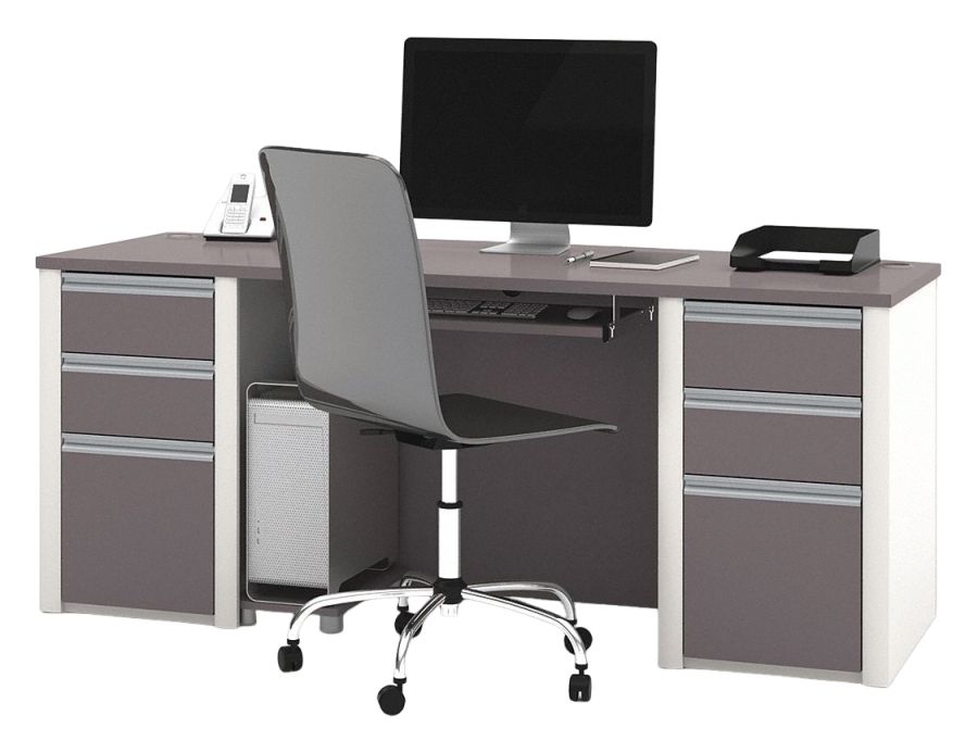 Executive Desk: Sandstone/Slate, 71 1/8 in Overall Wd, 29 3/4 in Overall Dp, Sandstone/Slate