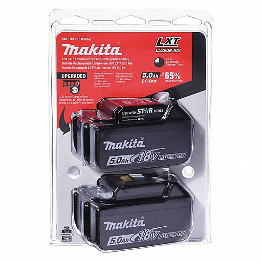 Battery: Makita, 18V LXT, Li-ion, 2 Batteries Included, 5 Ah, LXT, (2)  Batteries, 2 PK