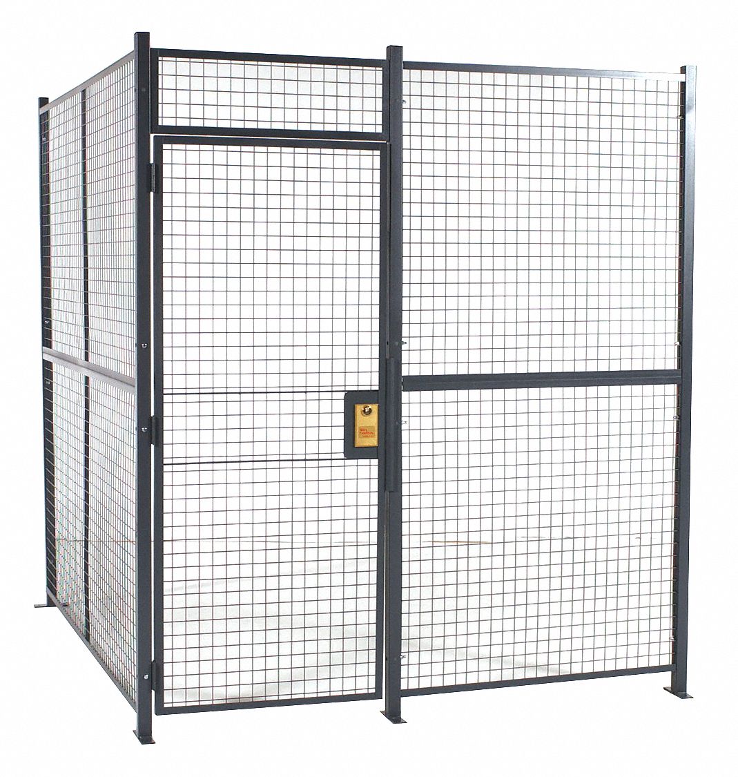 Welded Partition Cage: 16 ft W x 16 ft D 8 ft H, Gray, 2 Sides, Powder-Coated